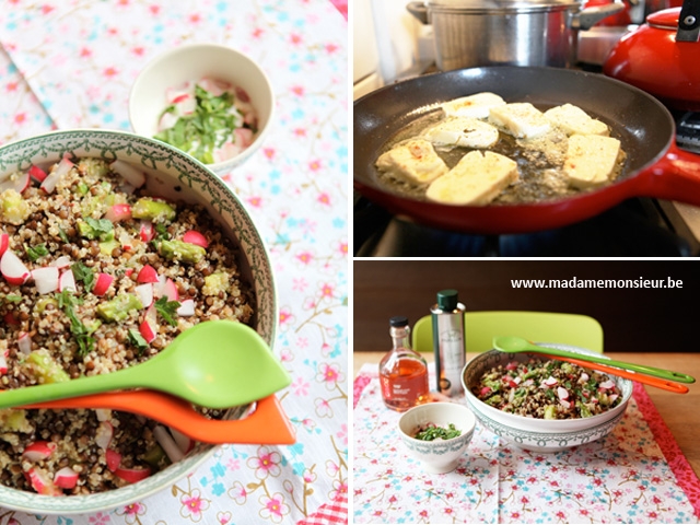 recette, quinoa, asperges, vinaigre coquelicot, haloumi, germé